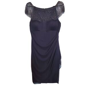 021) DJ-Jaz Dress Womens Navy Blue Size 10 Beaded Cocktail Shift Embellished